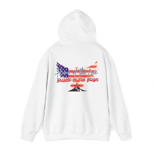 Front and back. Patriotic Flag Eagle Cross. Home of the free because of the brave Hoodie