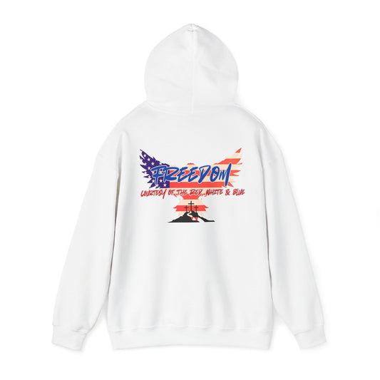 Front and back prints. Patriotic Flag Eagle Cross. Freedom courtesy of the red white and blue Hoodie